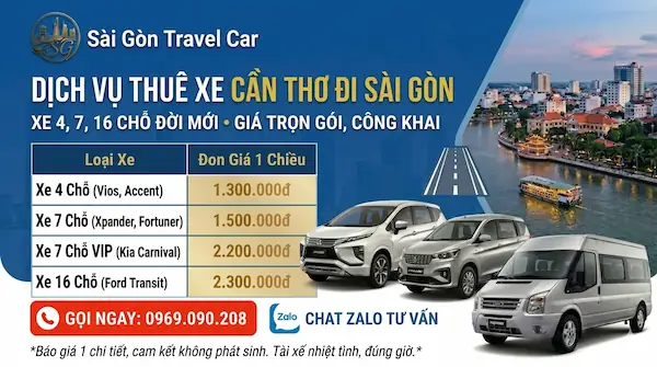 Dịch vụ thuê xe riêng từ Cần Thơ đi Sài Gòn đón tận nơi giá rẻ
